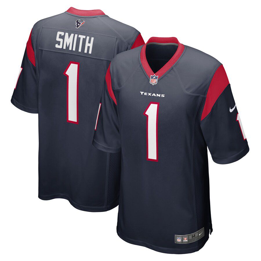 Men Houston Texans #1 Tremon Smith Nike Navy Team Game Player NFL Jersey